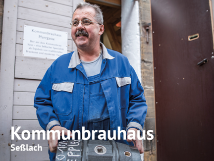 Kommunbrauhaus Seßlach, Brauer mit Fass